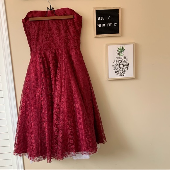 Burgundy Lace and Satin Gown with Crinoline - Picture 2 of 4